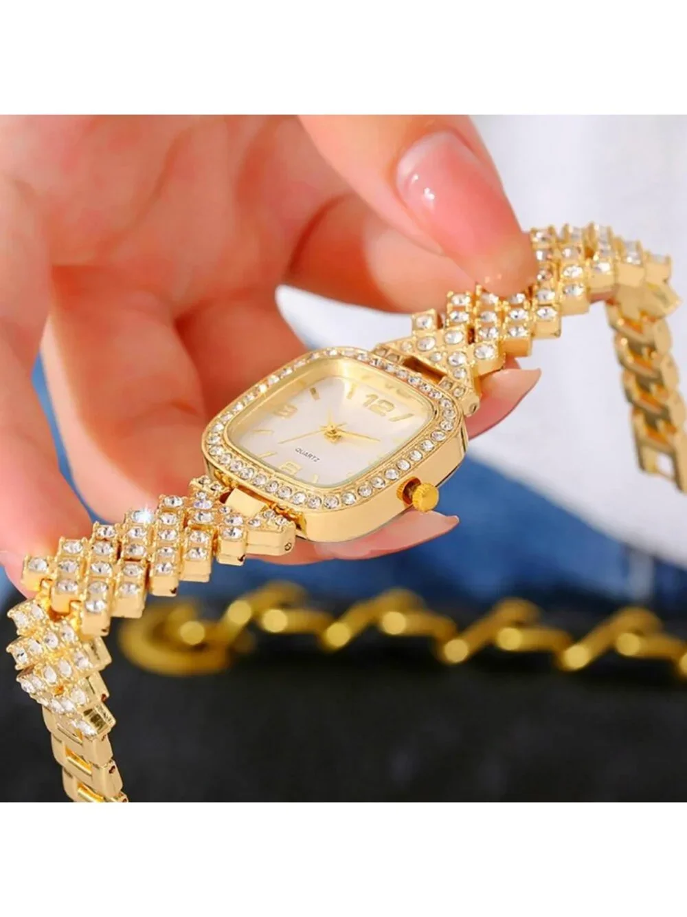 Women's Gold Fashion Luxury Vintage Diamond Square Digital Dial Quartz Watches